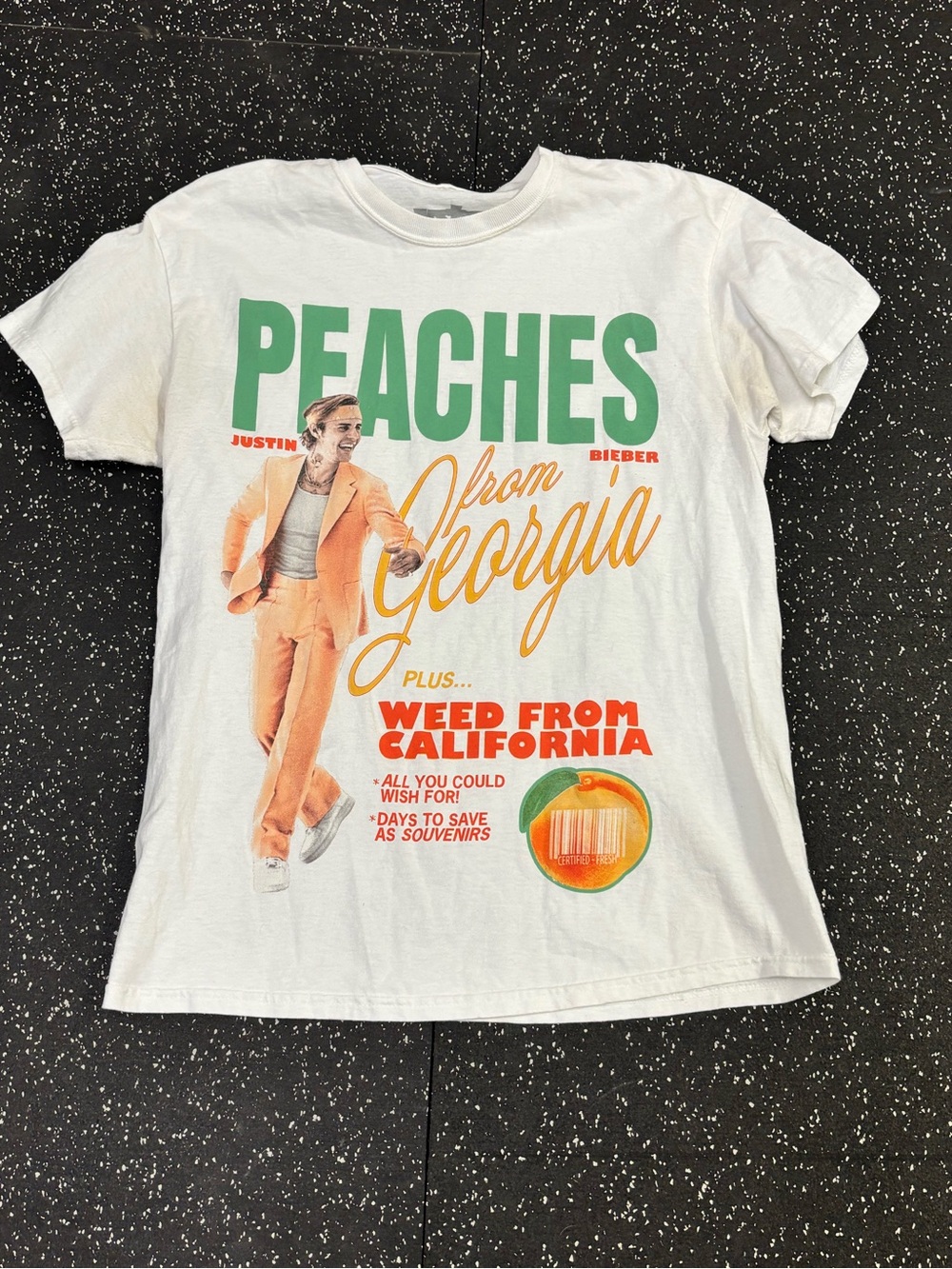Justin Bieber White Tee Peaches Merch Size Medium